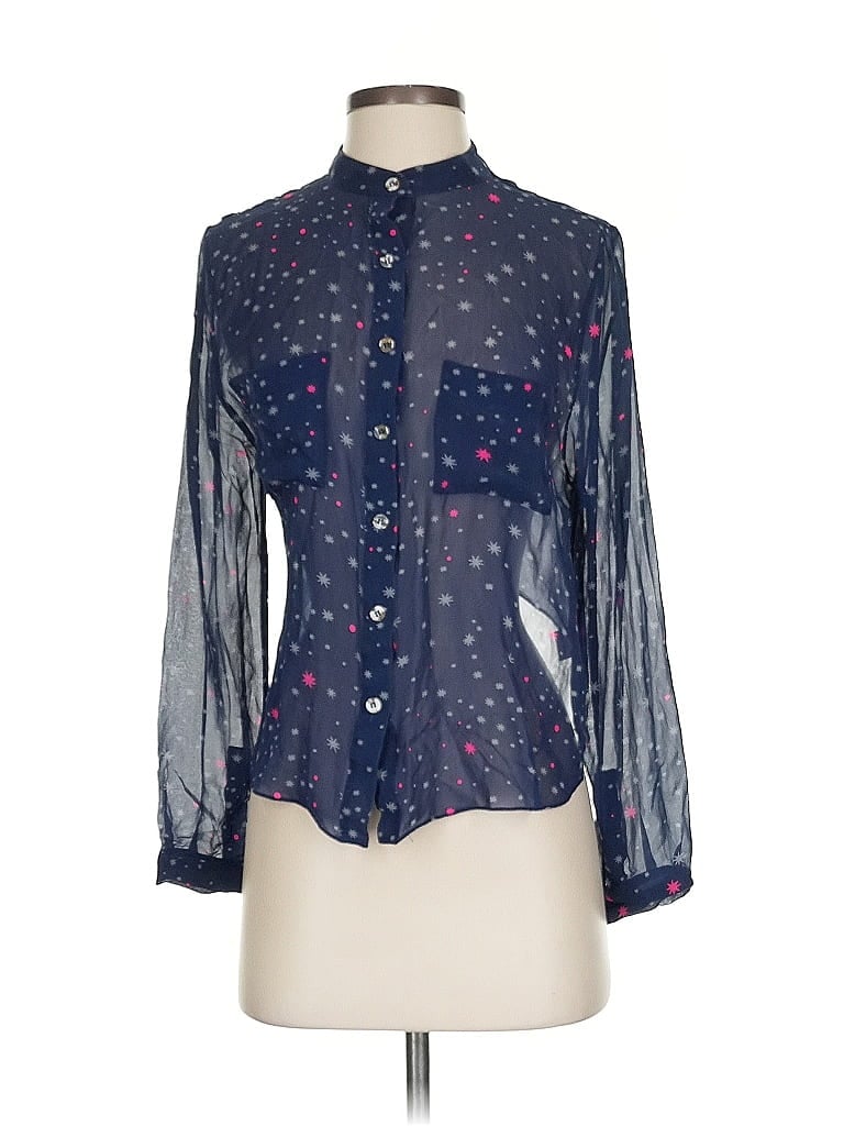 Mara Hoffman 100% Silk Stars Blue Long Sleeve Silk Top Size 0 - photo 1