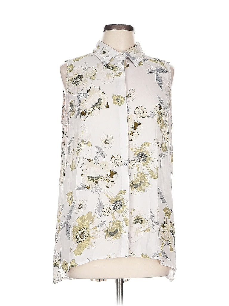 Mystree Floral Ivory Sleeveless Button-Down Shirt Size L - photo 1