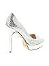 Jimmy Choo Metallic Silver Gold Glitter Accent Peep Toe Pumps Size EU 38 - photo 1