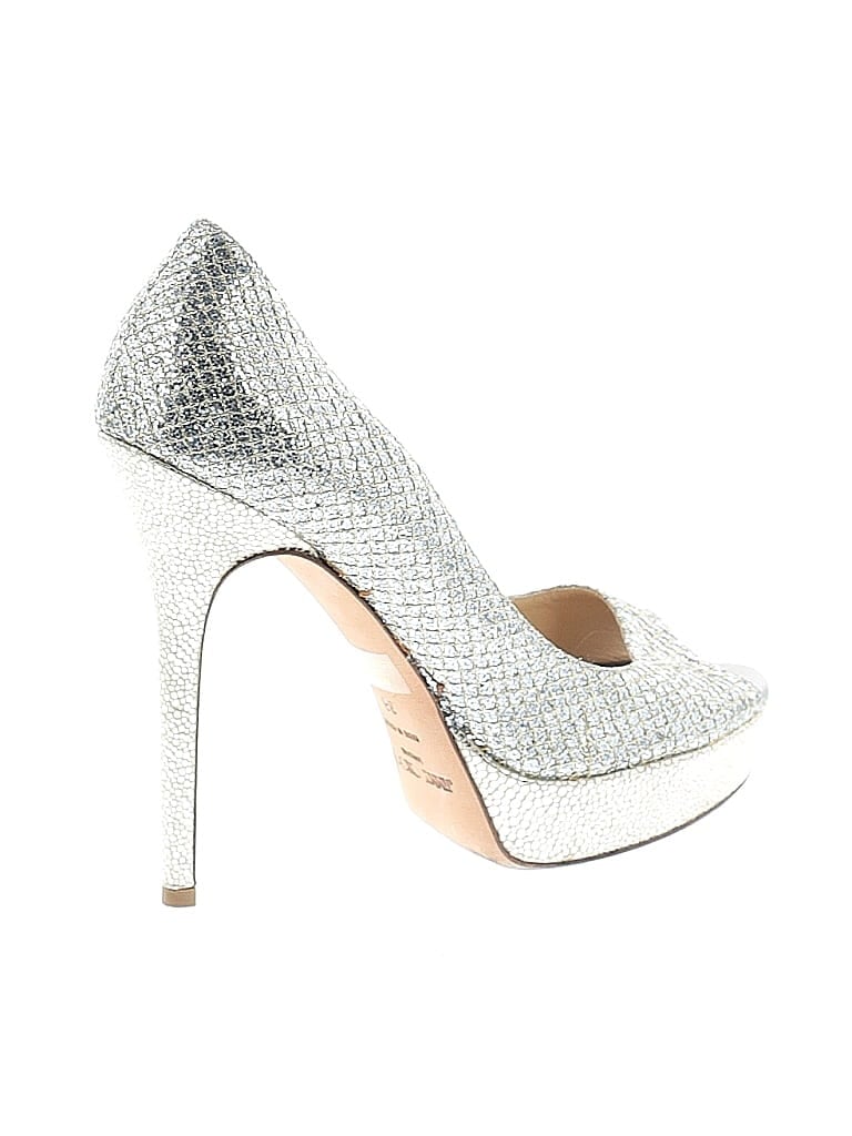 Jimmy Choo Metallic Silver Gold Glitter Accent Peep Toe Pumps Size EU 38 - photo 1