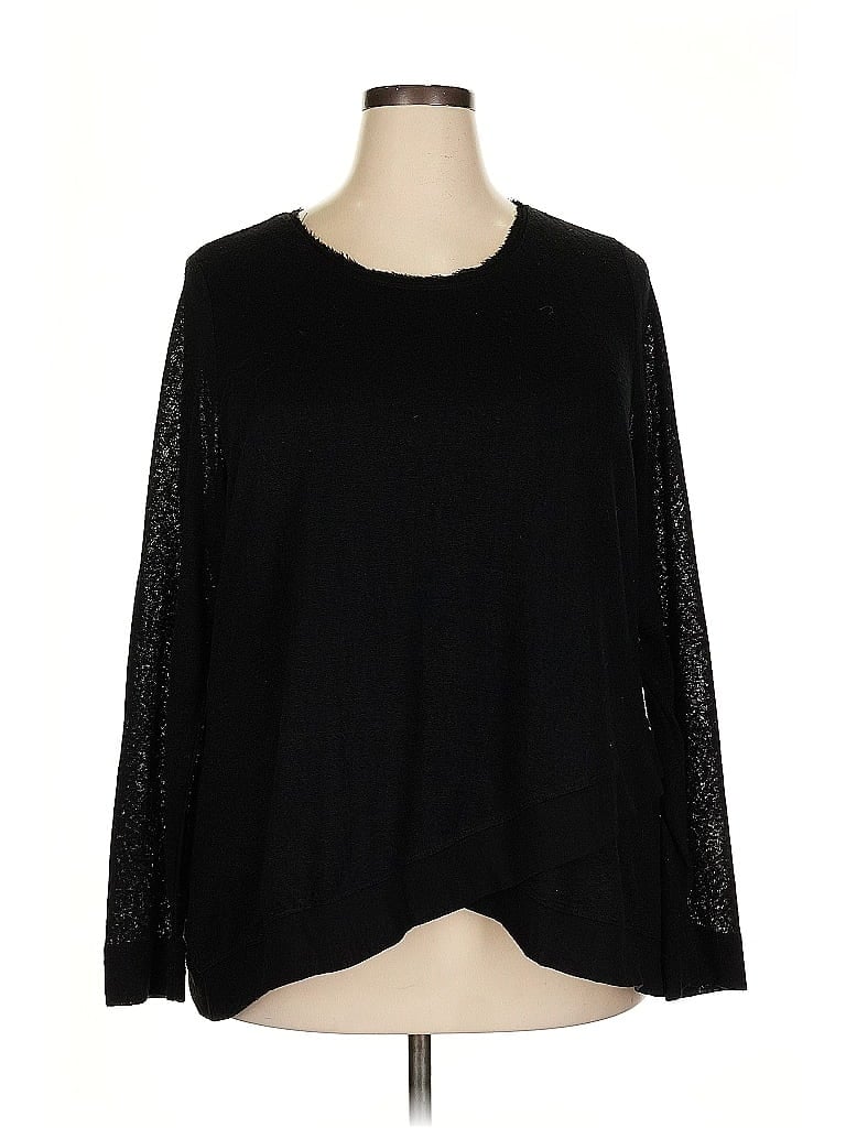 Pre-owned Bobeau Long Sleeve Top Black Crew Neck Tops