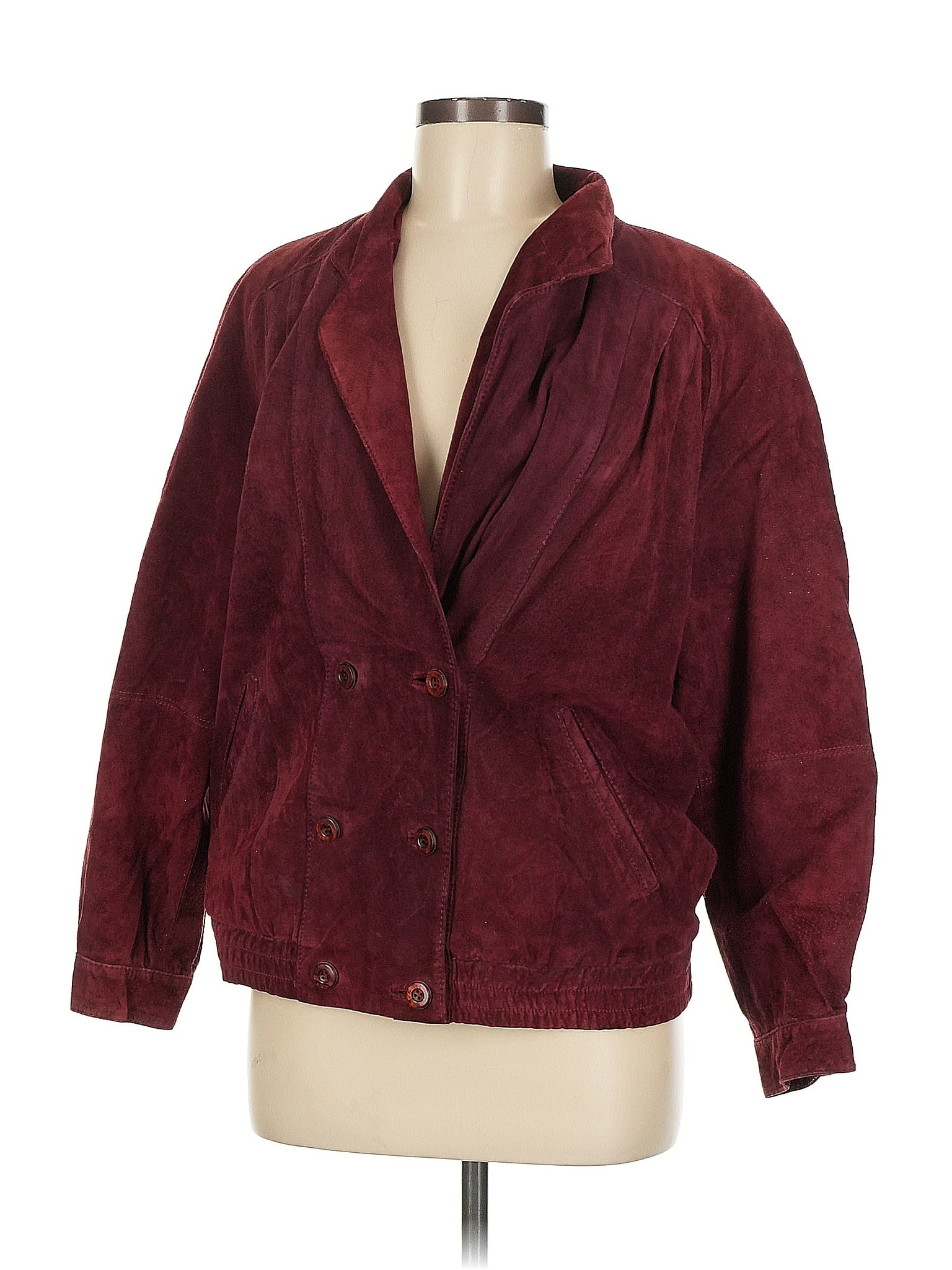 Bertinni 100% Leather Burgundy Double Breasted Red Suede Jacket Size 8