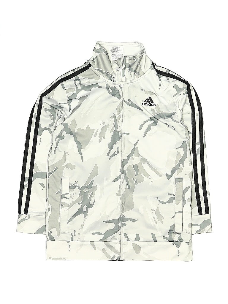 Adidas 100% Polyester Silver White Track Jacket Size 7 (big kids) - photo 1