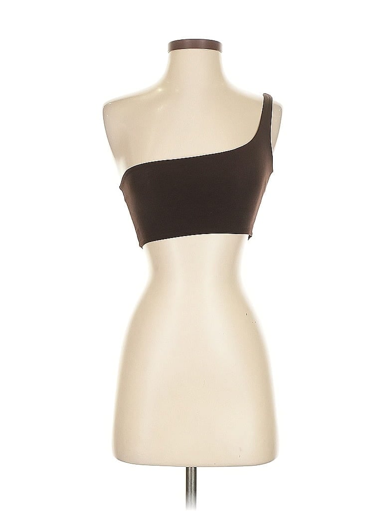 Pre-owned Prettylittlething Sleeveless Top Brown One Shoulder Neckline Tops