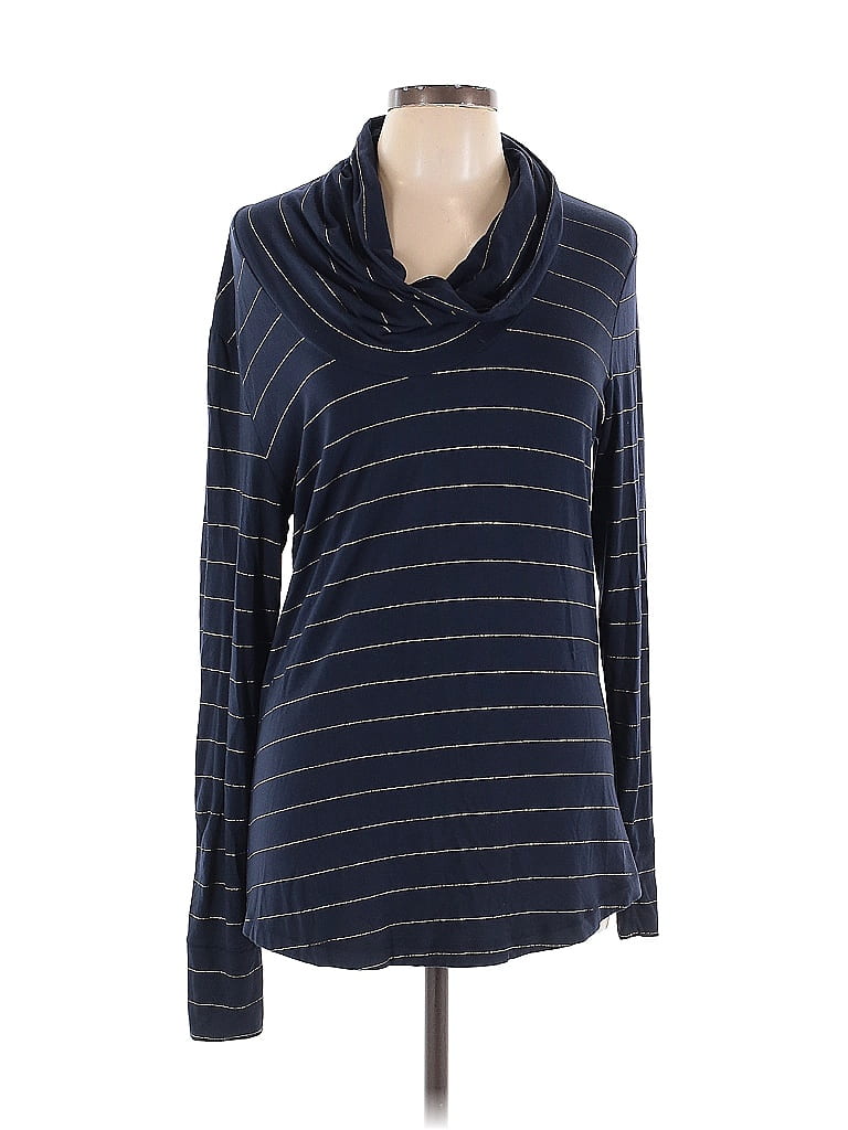 Click to view more detailed imagery on our partner's website Pre-owned Banana Republic Long Sleeve Top Blue Stripes Pattern Cowl Neck Tops