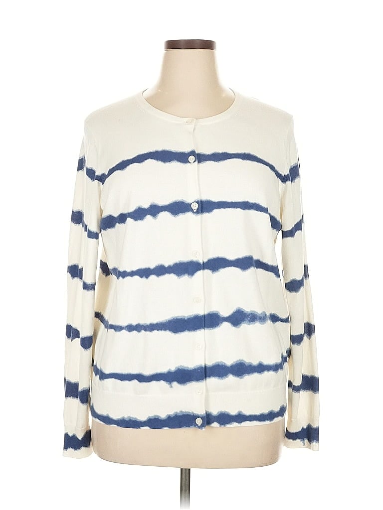 Pre-owned Lands' End Cardigan Sweater In White