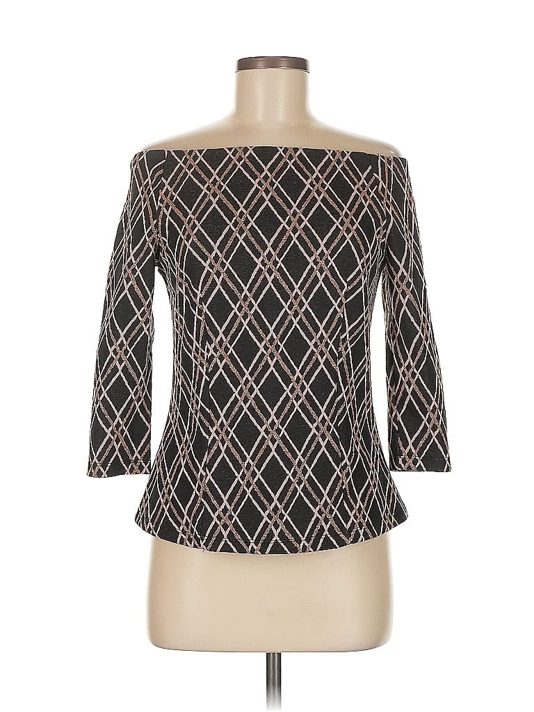 Pre-owned 7th Avenue Design Studio New York & Company 3/4 Sleeve Top Black Boatneck Tops