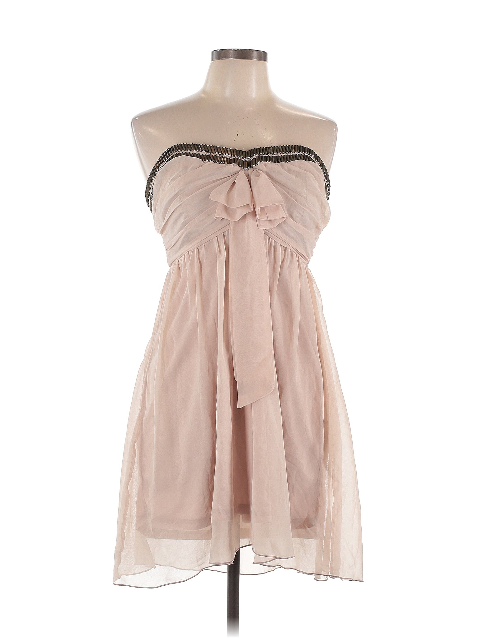 Pinky 100% Polyester Hearts Tan Pink Cocktail Dress Size M