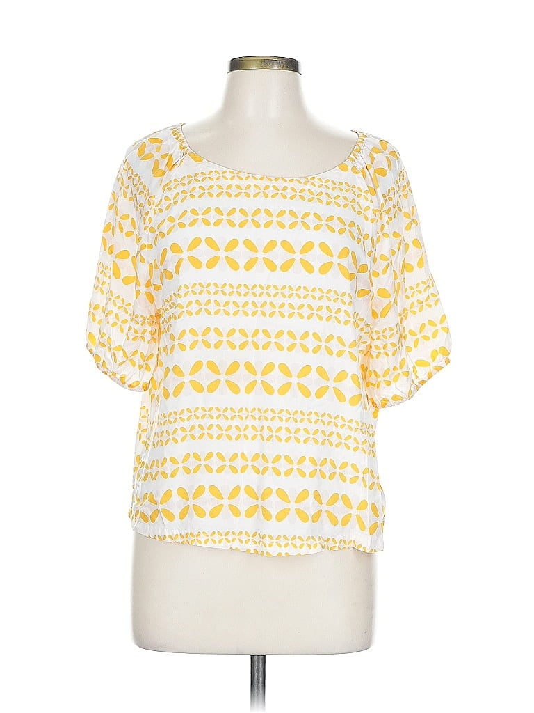 Ann Taylor LOFT Outlet 100% Rayon Stripes Yellow Short Sleeve Blouse Size L - photo 1