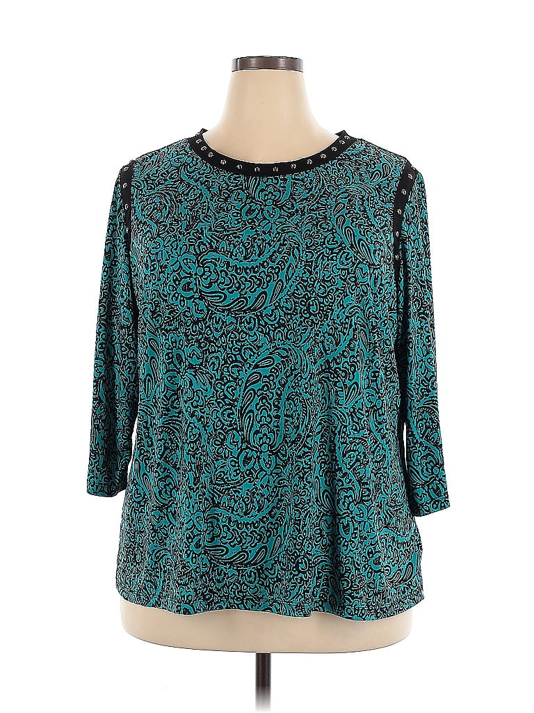 Susan Graver Paisley Teal 3/4 Sleeve Top Size 2X - photo 1