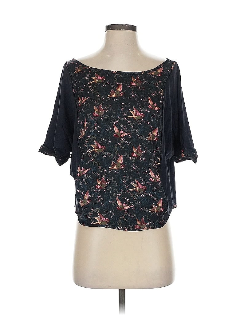 Tiny Animal Print Floral Pink Blue Short Sleeve Blouse Size XS - photo 1
