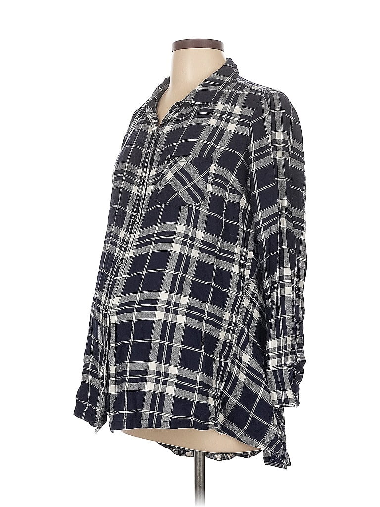 Motherhood 100% Rayon Plaid Blue 3/4 Sleeve Blouse Size L - photo 1