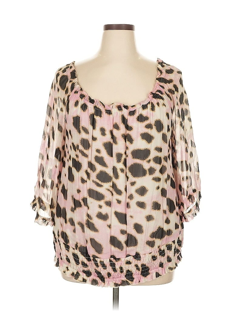 Pre-owned Inc International Concepts 3/4 Sleeve Silk Top Pink Animal Print Pattern Sweetheart Neckline Tops
