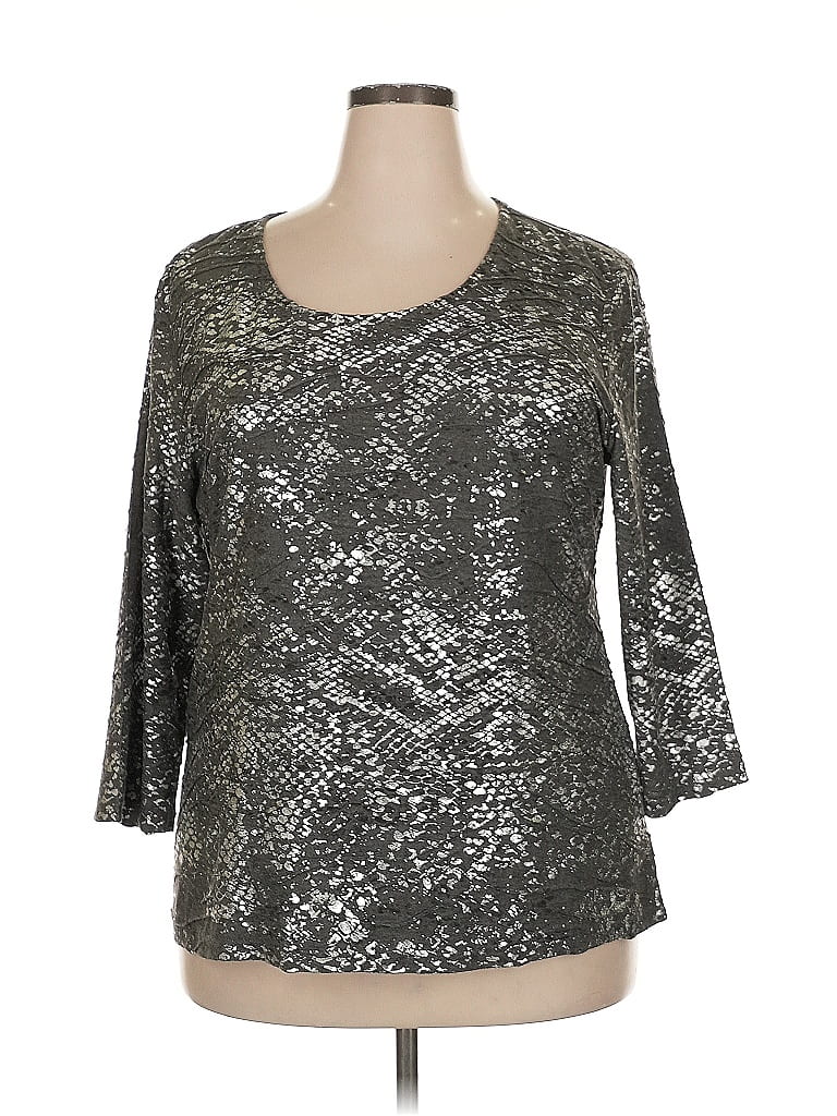 JM Collection Metallic Silver 3/4 Sleeve Top Size XXL - photo 1