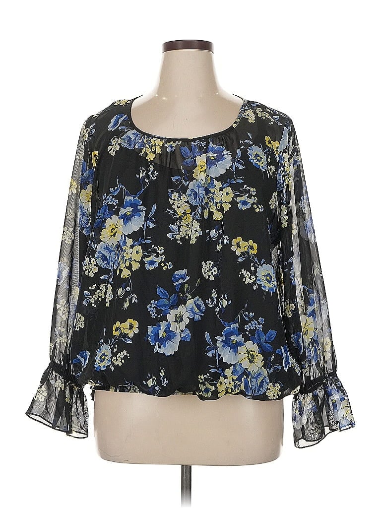 Pre-owned Agb 3/4 Sleeve Blouse In Black