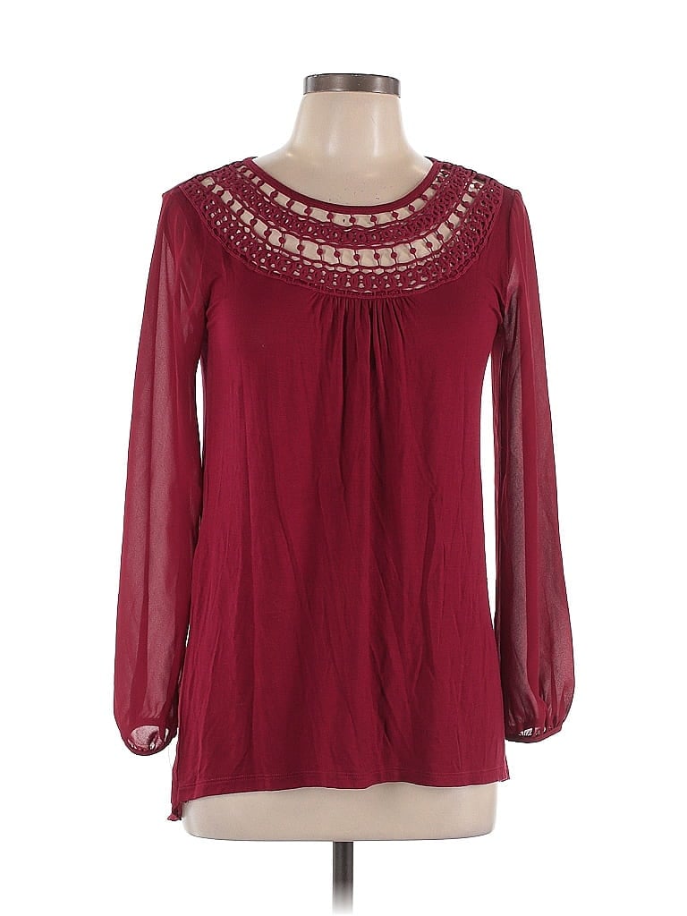 August Silk Burgundy Long Sleeve Blouse Size L - photo 1