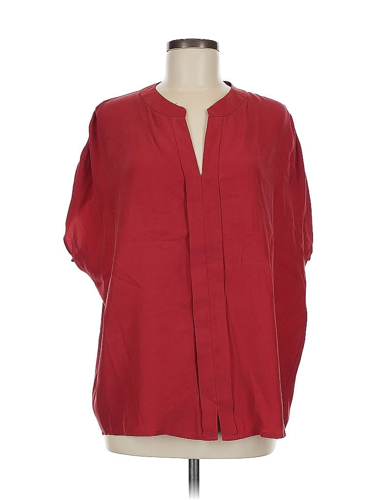WAVERLY GREY Pre-owned 3/4 Sleeve Silk Top Red V Neck Tops