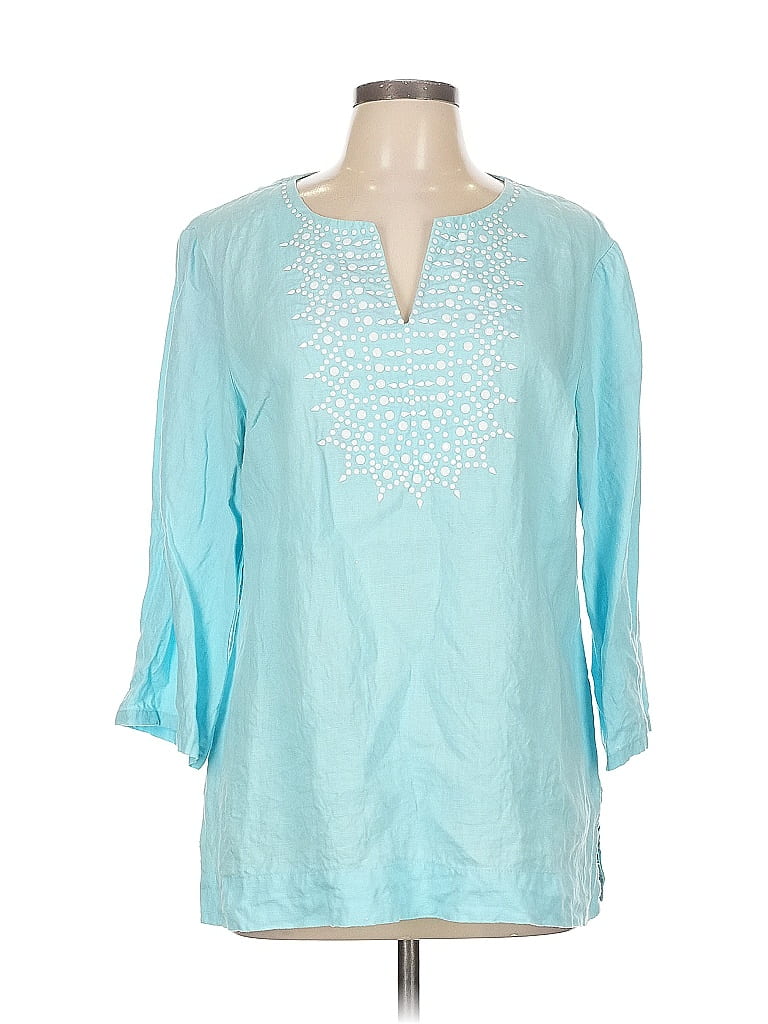 JM Collection 100% Linen Teal 3/4 Sleeve Blouse Size L - photo 1
