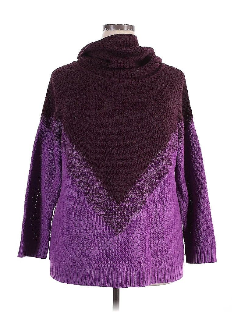 Roaman's 100% Acrylic Chevron-herringbone Purple Turtleneck Sweater Size 18 - photo 1