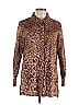 Isaac Mizrahi LIVE! Animal Print Brown Long Sleeve Button-Down Shirt Size 10 - photo 1