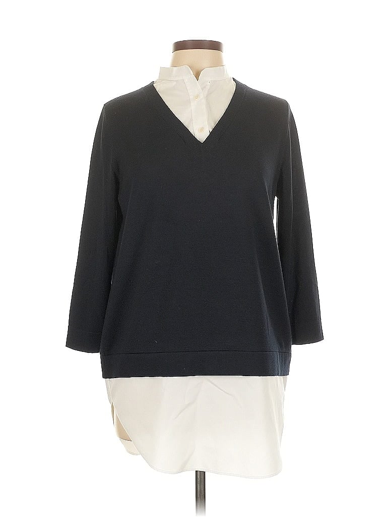 Akris Punto 100% Baumwolle Gray Blue Pullover Sweater Size 10 - photo 1