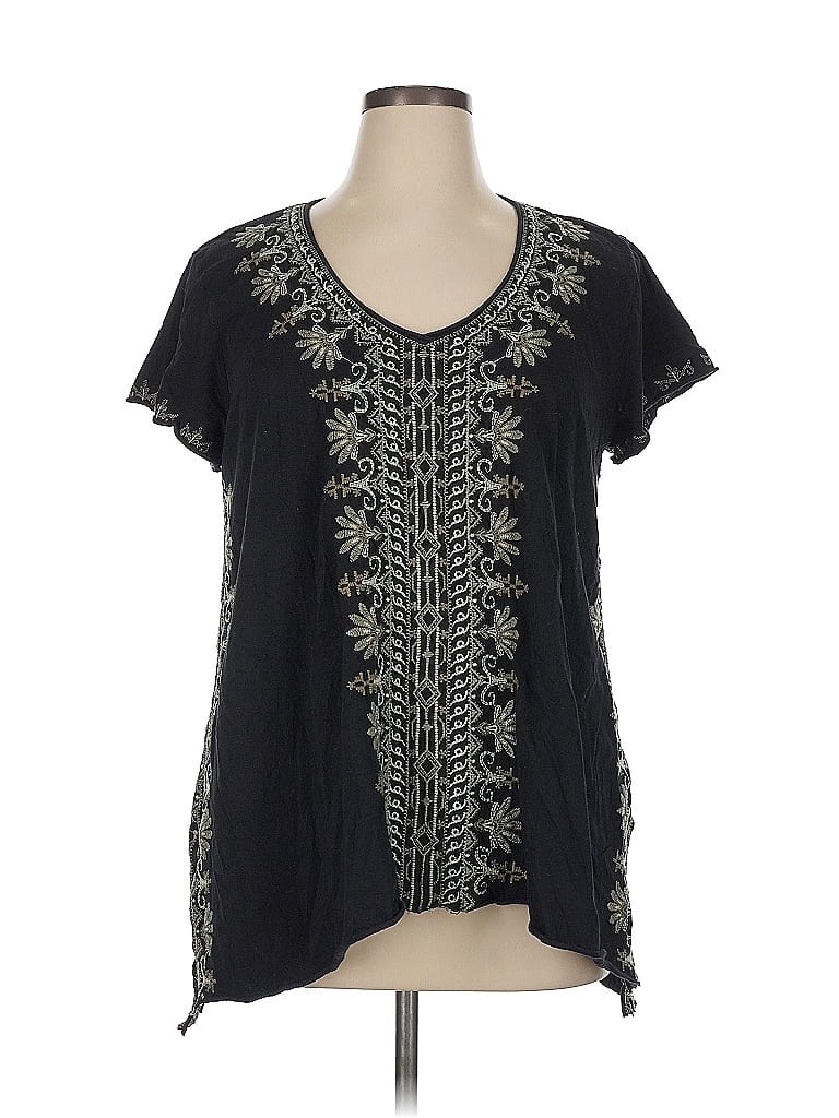 Johnny Was 100% Cotton Black Short Sleeve Top Size XL - photo 1