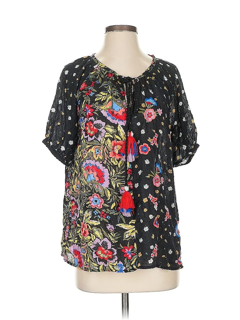 Pre-owned Tru Luxe Short Sleeve Blouse In Black