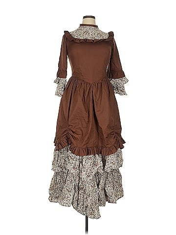 Unbranded 1970s Prairie Brown Floral Ruffle Maxi Dress (view 1)