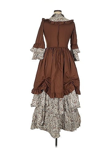 Unbranded 1970s Prairie Brown Floral Ruffle Maxi Dress (view 2)
