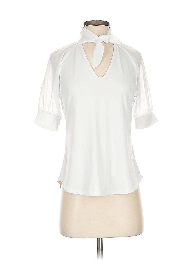 Pre-owned 7th Avenue Design Studio New York & Company Short Sleeve Blouse In White