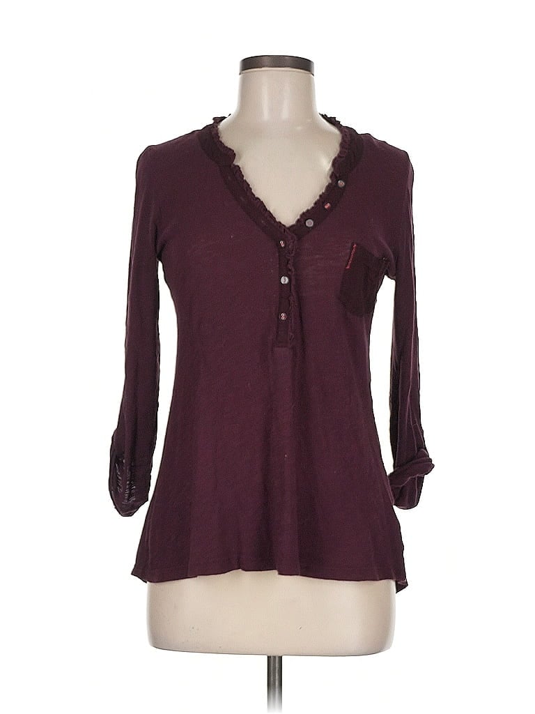 Pre-owned Unbranded Long Sleeve Henley Shirt In Burgundy