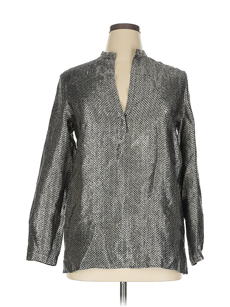 Les Copains Metallic Silver Long Sleeve Blouse Size EU 46 / US 16 - photo 1