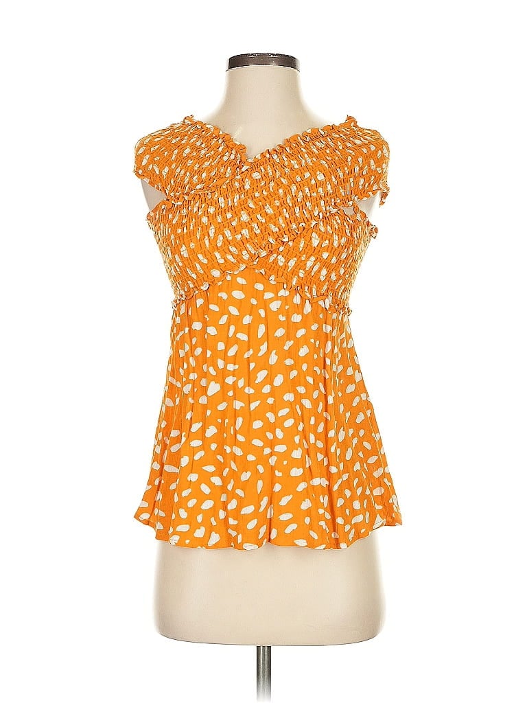 Pre-owned Pink Lily Short Sleeve Blouse In Orange