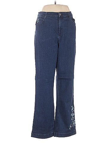 D&Co. Blue Embroidered Elastic Waist Jeans (view 1)