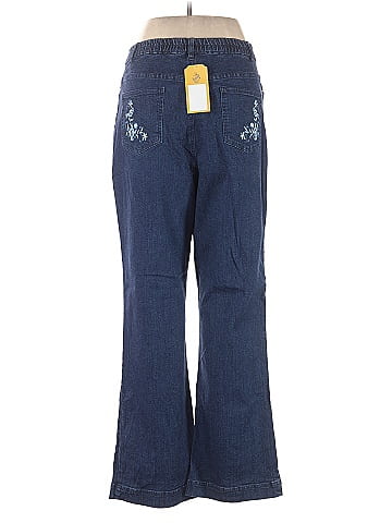 D&Co. Blue Embroidered Elastic Waist Jeans (view 2)
