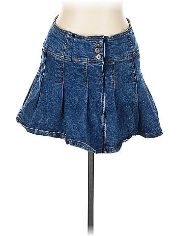 No Boundaries Blue Denim Skirt with Pleats (view 1)
