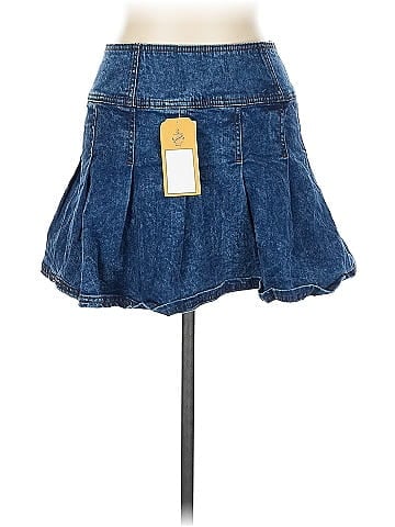 No Boundaries Blue Denim Skirt with Pleats (view 2)