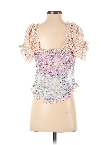 LoveShackFancy Short Sleeve Silk Top (view 2)