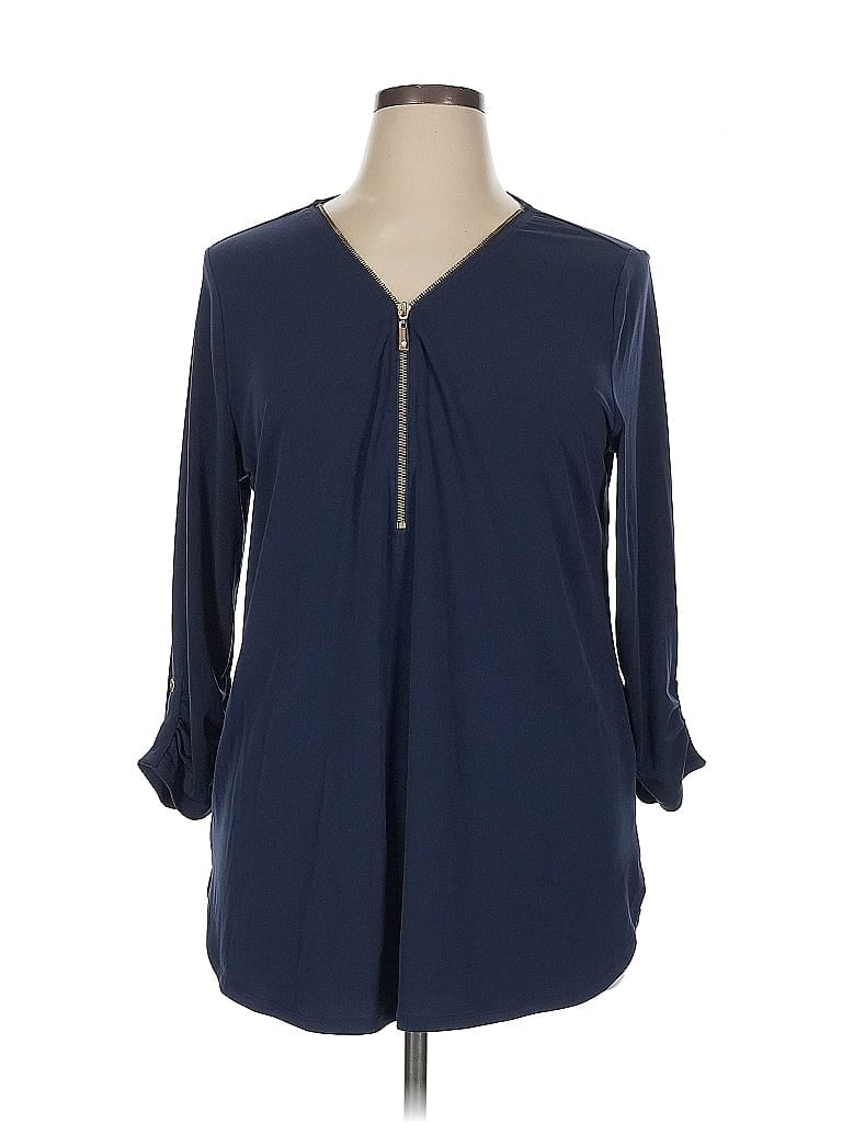 JM Collection Blue 3/4 Sleeve Blouse Size XL - photo 1