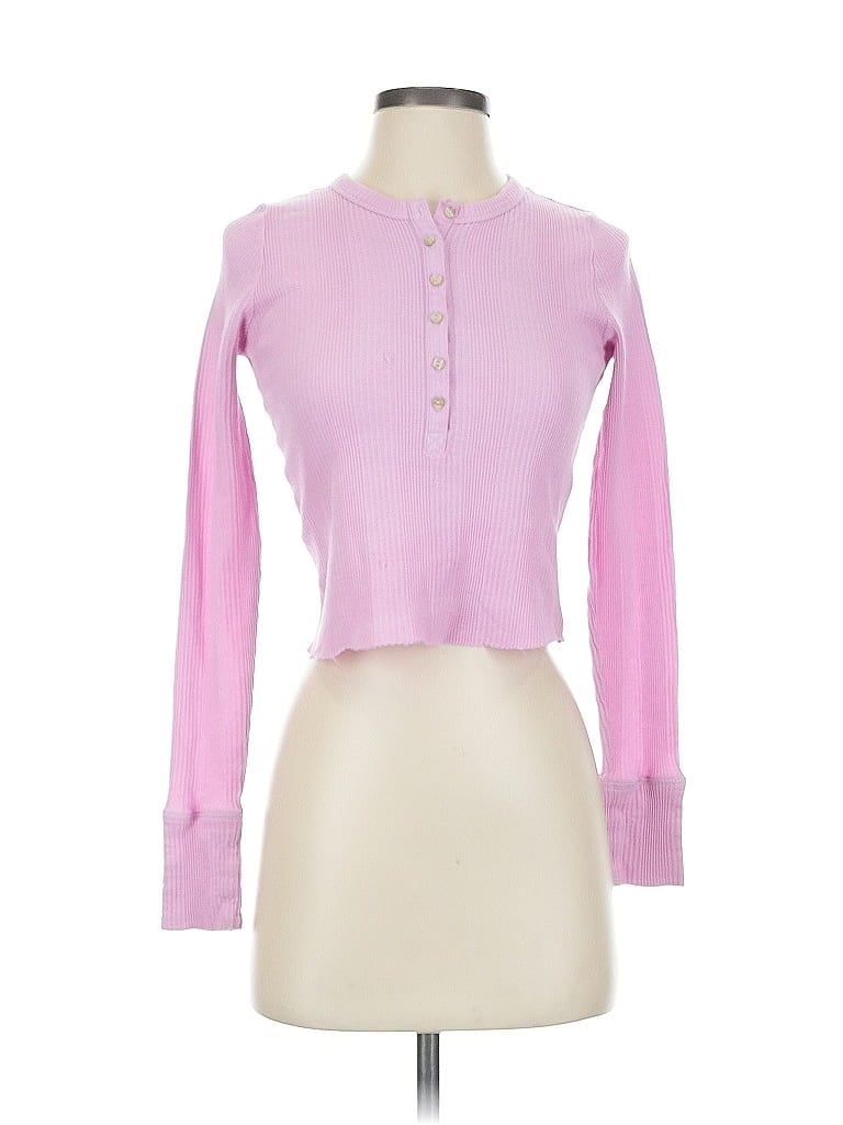 Pre-owned Aerie Long Sleeve Henley Shirt In Pink