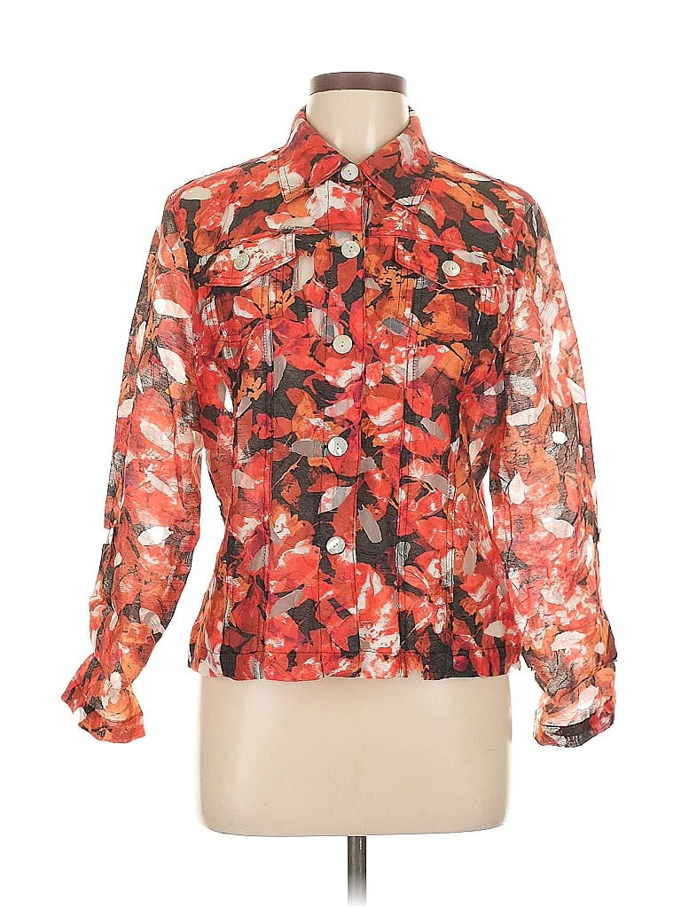 Ruby Rd. Floral Orange Long Sleeve Blouse Size 10 - photo 1