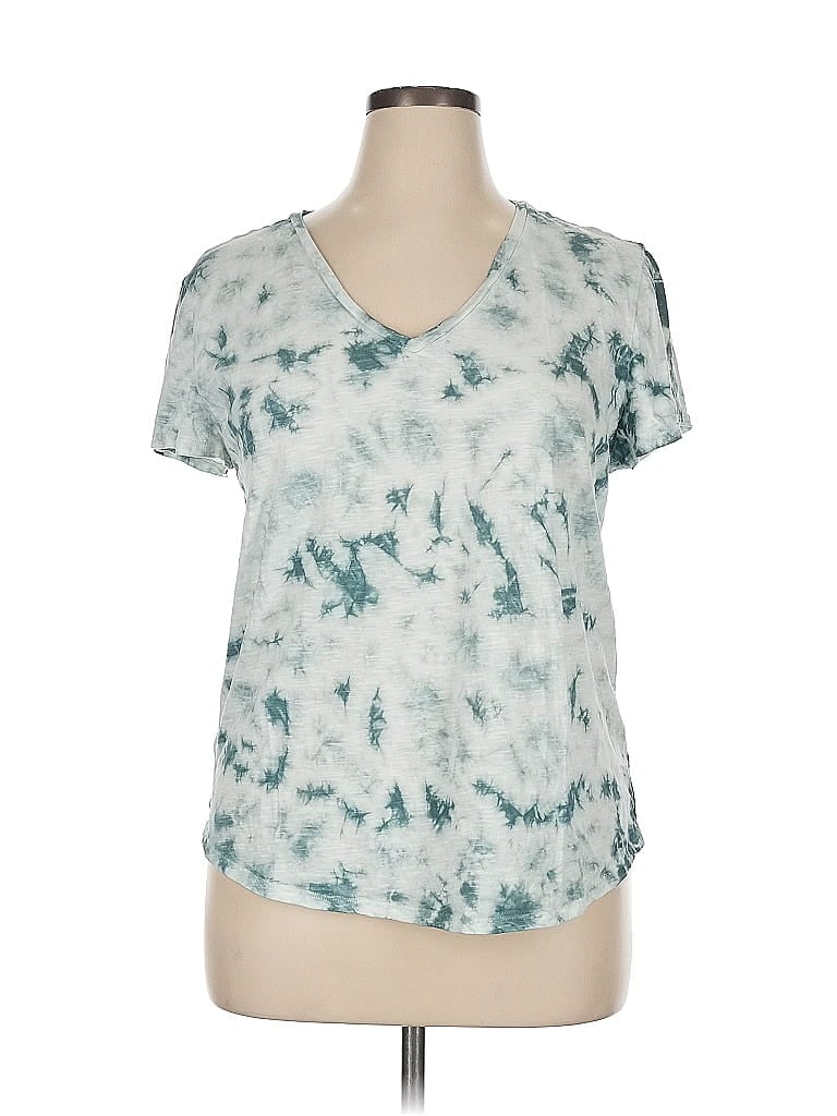 Ann Taylor LOFT Outlet 100% Cotton Tie-dye Teal Short Sleeve T-Shirt Size XL - photo 1