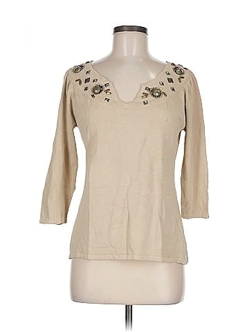 Joseph A. Beige Embellished 3/4 Sleeve Top (view 1)