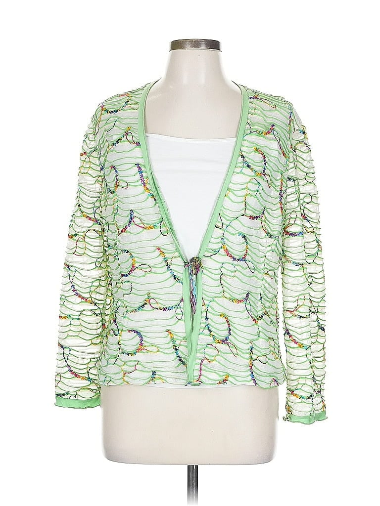 Canvas Backs 100% Cotton Green Vibrant Green Artistic Embroidered Blouse Size L - photo 1