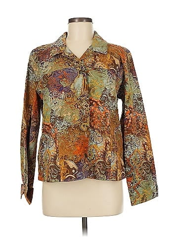 Christopher & Banks Paisley Pattern Brown Button-Down Jacket (view 1)