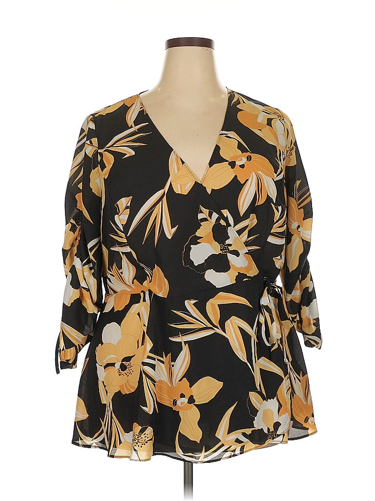 City Chic 100% Polyester Floral Gold 3/4 Sleeve Blouse Size 20 - photo 1