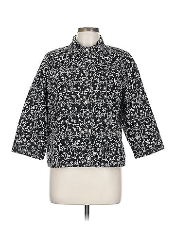 Christopher & Banks Black Floral Embroidered Cotton Jacket (view 1)