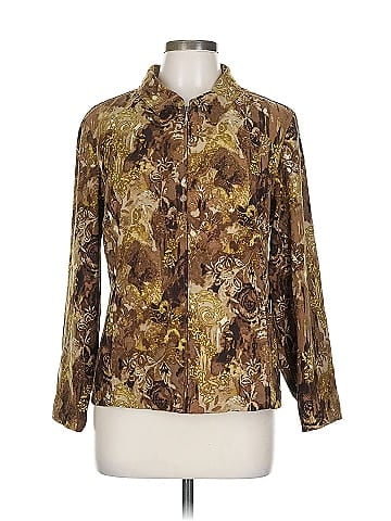 Christopher & Banks Brown Damask Long Sleeve Blouse (view 1)