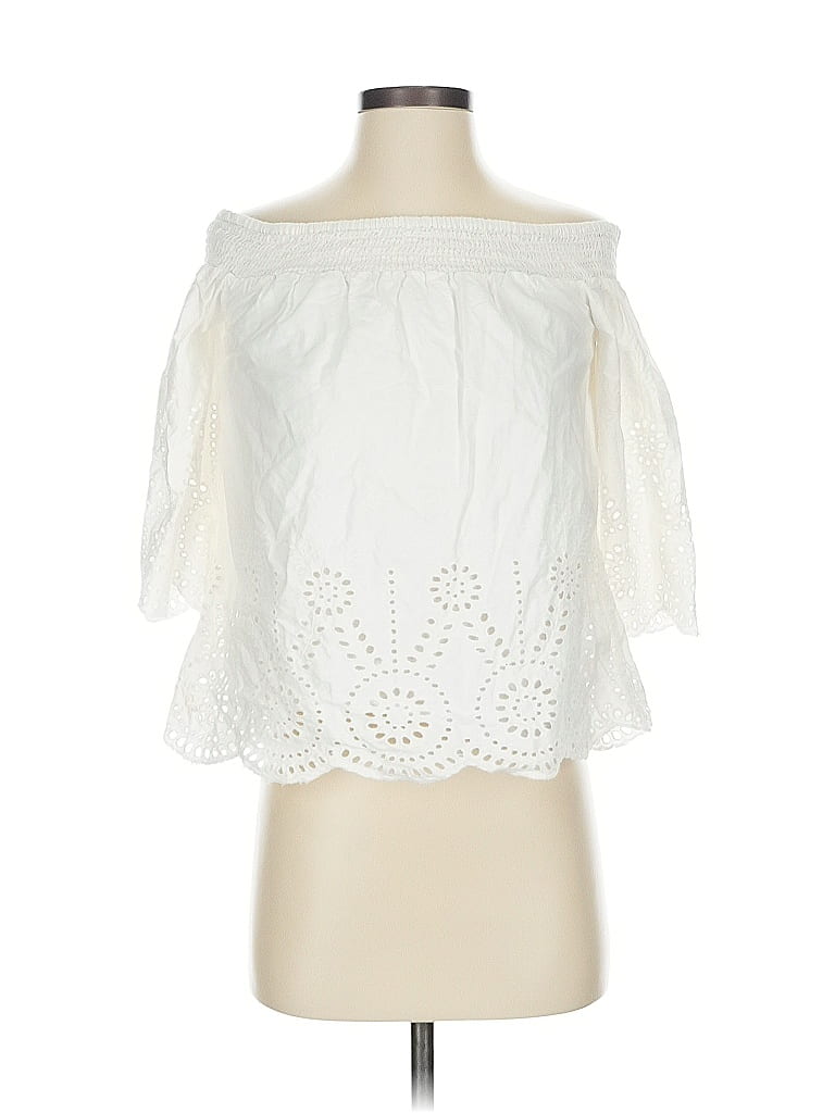 Pre-owned Blue Rain Short Sleeve Blouse In White