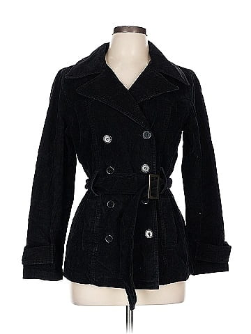Louise Paris Black Double-Breasted Corduroy Coat (view 1)